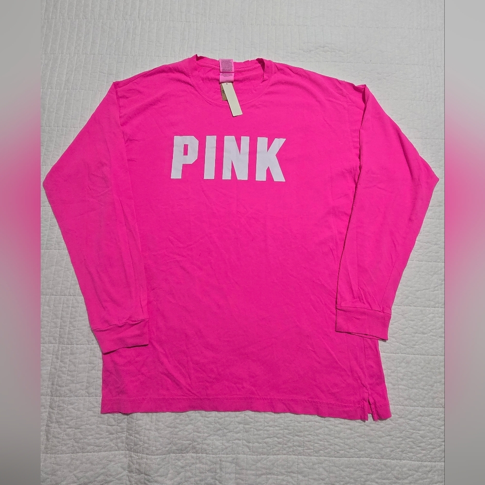 PINK Victoria's Secret Girls' Long-Sleeve Logo Tee - Bright Pink - Picture 2 of 8